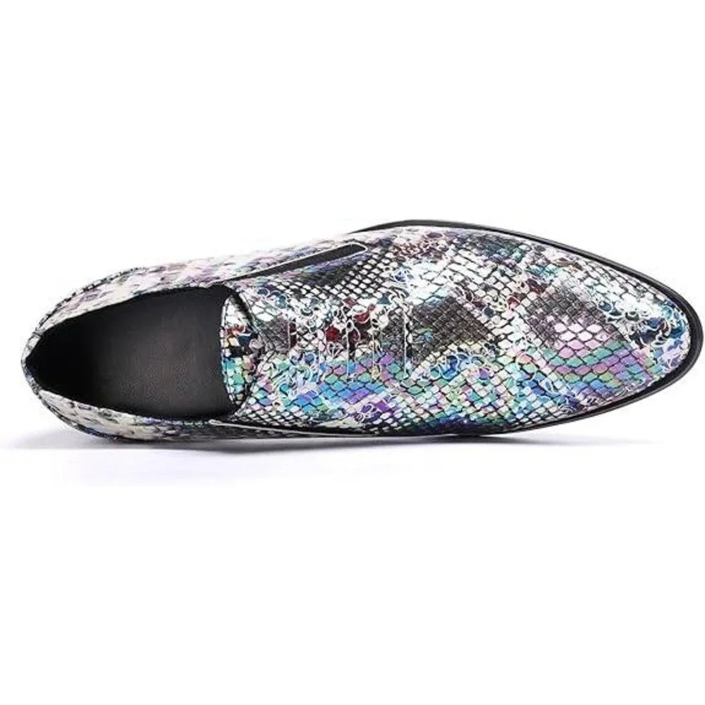 Santimon Men's US 6 Multi Purple Snake Print Leather Slip On Loafers Dress Shoes